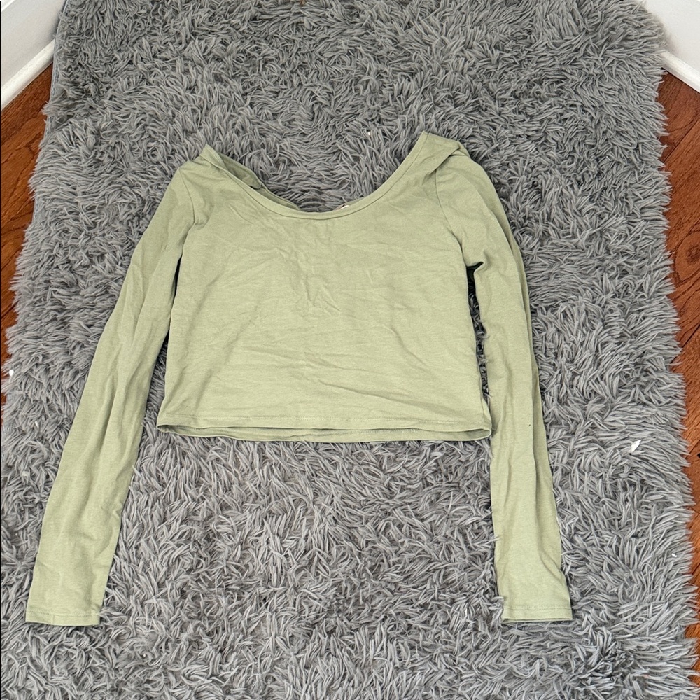 Sage Green Long Sleeve Crop Top